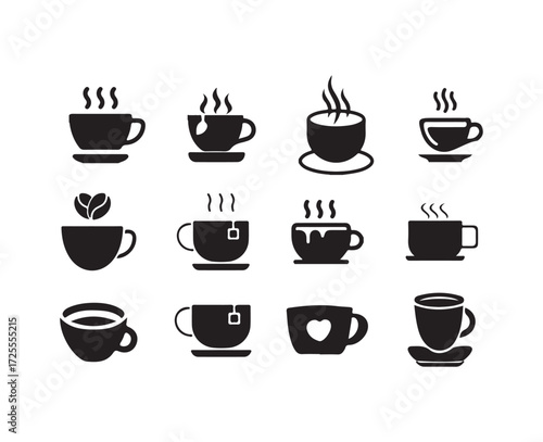Coffee cup icon set, cup a coffee sign and symbol, Cups of coffee and tea in Flat and Style collection, vector illustration eps 10.