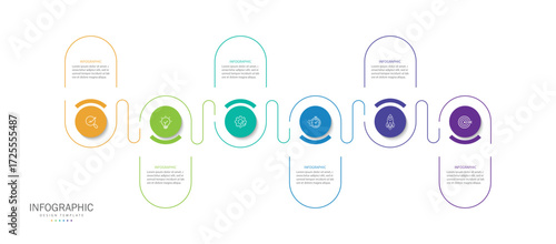 Business infographic template. 6 Step timeline journey. Process diagram, Infographic elements vector illustration.	