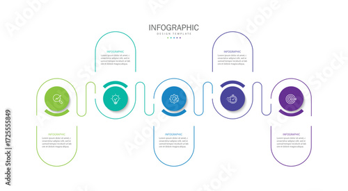 Business infographic template. 5 Step timeline journey. Process diagram, Infographic elements vector illustration.	