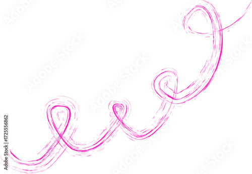 Squiggled, organic, textured and curved brush line, with a relaxed and handmade look, forming circular loops