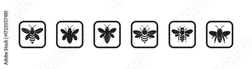Bee silhouette, Black and white bee for honey design, Vector illustration EPS 10.