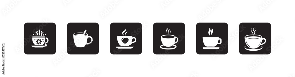Obraz premium Cup hot icons set, Coffe or tea cups vector icon collection, hot coffee cup icon symbol, Vector illustration EPS 10.