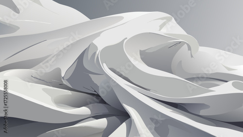 Abstract white fabric flowing with smooth curves and shadows