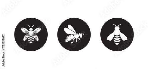 Simple black  cartoon bee illustration on a white background, Cute bee icon, Vector illustration EPS 10.