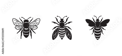Simple black bumblebee art, honey bee symbol, bee vector icon, Vector illustration EPS 10.