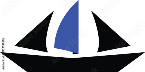 Sailboat illustration with black and blue colors.