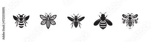 Honeybee silhouette,  vector style with white background, Vector illustration EPS 10.