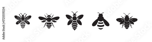 Bee silhouette, Black and white bee for honey design, Vector illustration EPS 10.