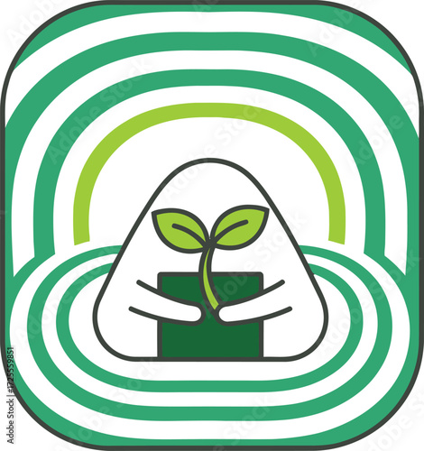 Cute onigiri character nurturing a small green sprout.