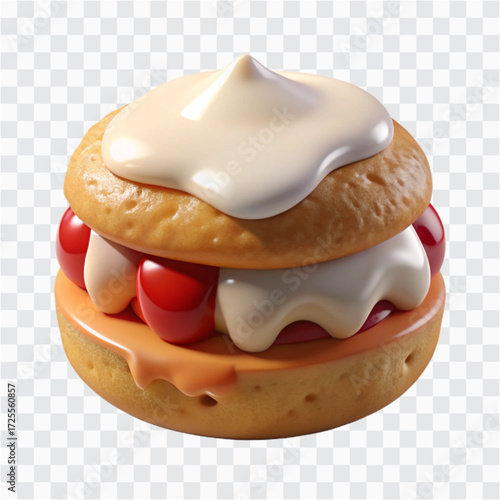 3D Scone Icon | British Pastry with Jam, Cream & Traditional Dessert