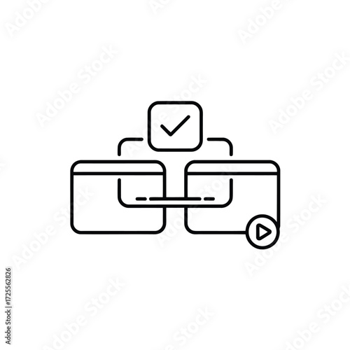 Workflow Automation Diagram Showing Process and Completion With Checkmark and Play Button