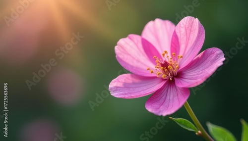 Delicate pink blossom on slender green stem, vibrant petals , petal, bright, vivid