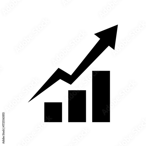 Bar chart with upward trending arrow silhouette vector illustration