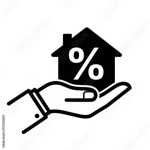 Hand holding house with percentage sign silhouette vector illustration