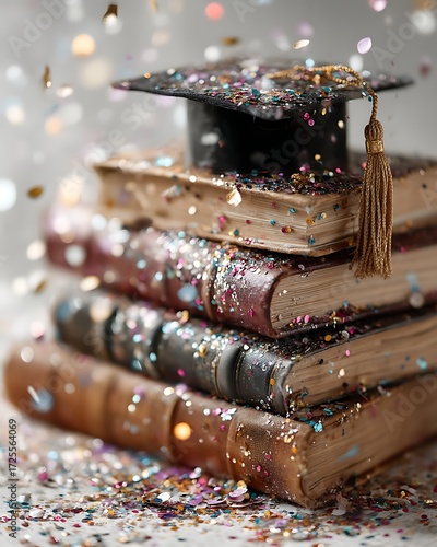Academic success with books and graduation cap high resolution picture