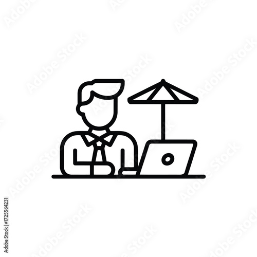 Freelancer working remotely at the beach vector illustration representing digital nomad lifestyle and work life balance