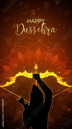Happy Dussehra Greetings Text Background Animation With Mandala Design and Lord Ram's Bow and Arrow.