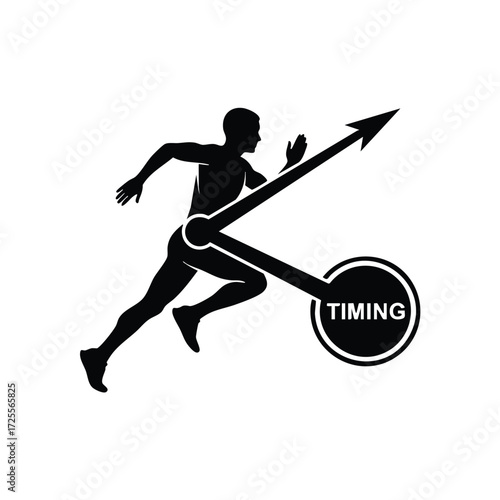 Dynamic representation of a runner in motion with a timing symbolizing speed and performance tracking.