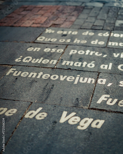 Fuenteovejuna Poem by Lope de Vega Engraved on Sidewalk in Madrid