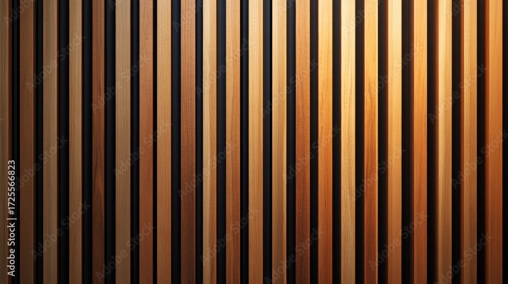 Fototapeta premium A wooden panel featuring vertical stripes in various shades, creating a warm and textured visual effect.