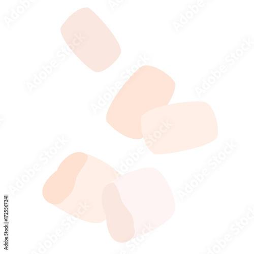 Minimalist illustration of soft pastel marshmallows on white background, sweet food clipart.