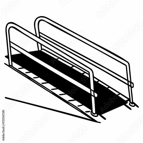 Simple line drawing of a wheelchair ramp in black and white  
