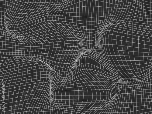 Futuristic abstract background featuring a distorted mesh grid, illustrating concepts of digital waves and virtual reality