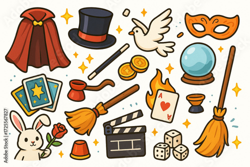 Cartoon Magic Performance Elements with Whimsical Props and Vibrant Fantasy Styling
