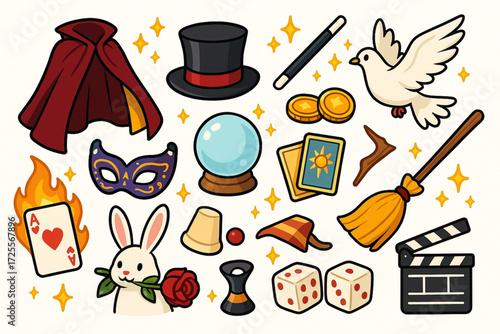 Cartoon Magic Performance Elements with Whimsical Props and Vibrant Fantasy Styling