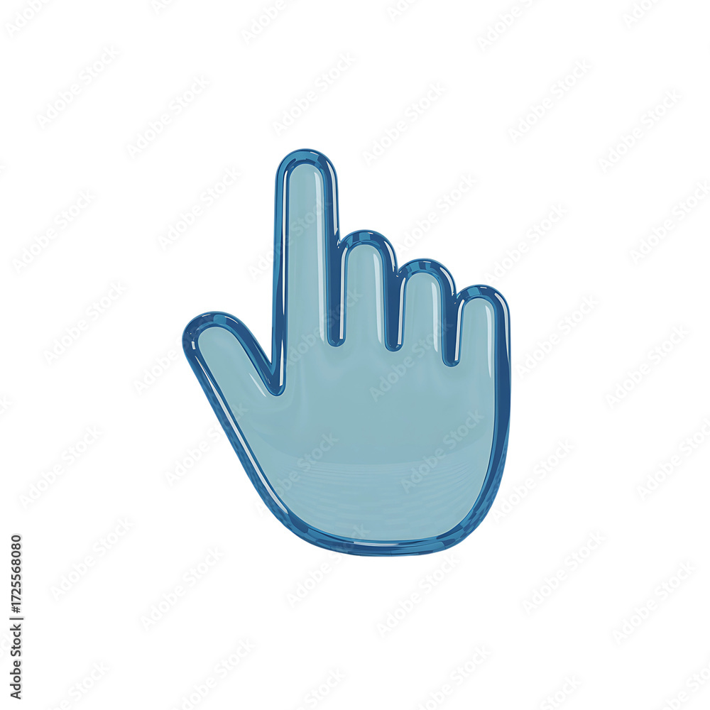 Fototapeta premium Abstract 3d cyan hand cursor icon glowing select click pointer gesture symbol isolated on transparent background