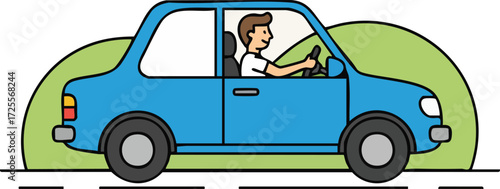 Man Driving Red Sports Vehicle Illustration Flat Vector