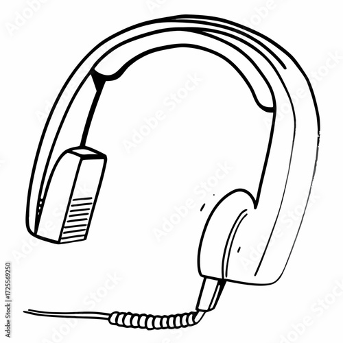 Continuous line drawing of a headset with microphone and cable  