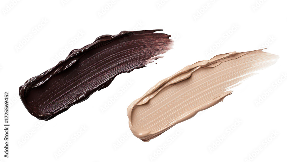 custom made wallpaper toronto digitalTwo distinct swatches of creamy makeup foundation in dark brown and light beige hues are artistically smeared on a clean white background. color variety for beauty applications