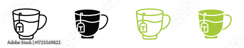 green tea icon set in outline and flat style ,  vector illustration . 