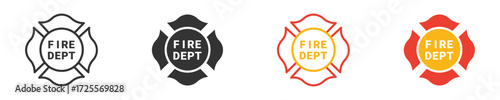 Fire Department badge icon set in outline and flat style ,  vector illustration .