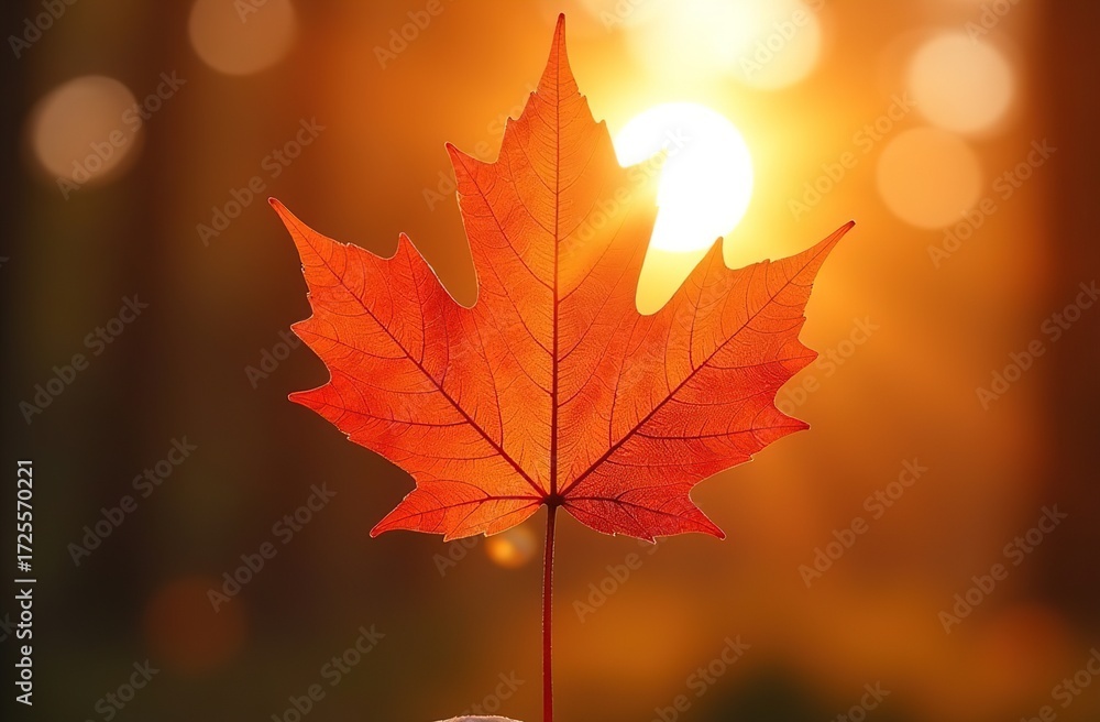 Fototapeta premium Autumn maple leaf in the sun. Atmospheric. A postcard for autumn.