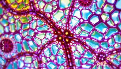 microscopic view abstraction with organic textures resembling cell membranes in vivid tones.