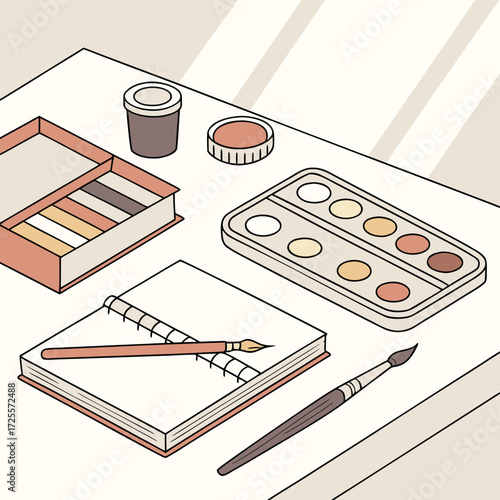 Art supplies laid out for creative work
