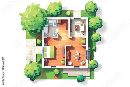 old house plan top view isolated illustration