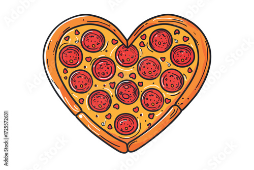 Pizza Pepperoni Heart shaped isolated illustration