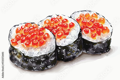 realistic Sushi with red caviar isolated illustration