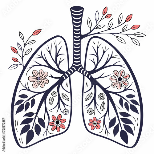 Artistic lungs with flowers and leaves illustration