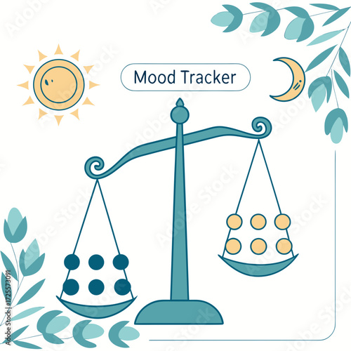 Balancing emotions mood tracker with sun moon and scales