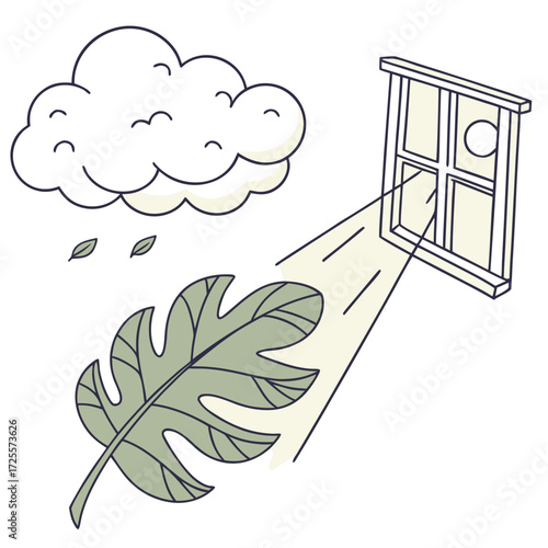 Autumn leaf blows in through an open window as a cloud looms