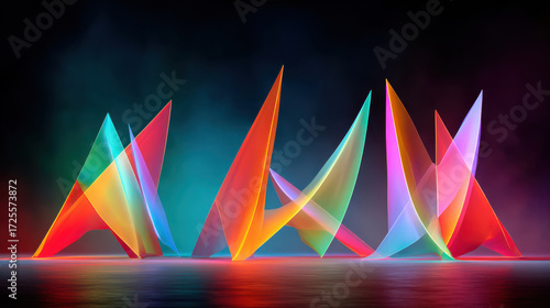 Colorful abstract business model on canvas with vibrant light shapes creating dynamic and artistic visual effect