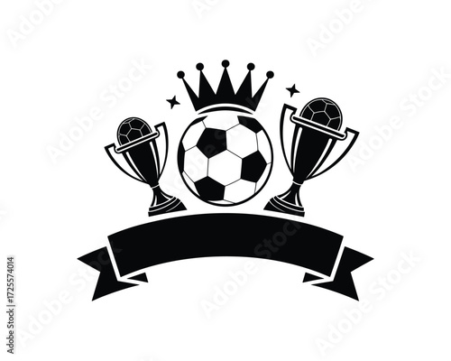 Soccer trophy crown and ribbon emblem football illustration