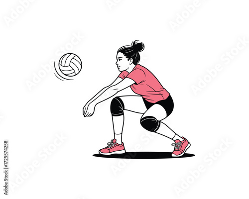 Woman playing volleyball with pink shirt Vector illustration