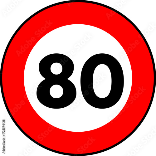 Speed limit 80 kmh traffic sign, Speed limit 80 sign