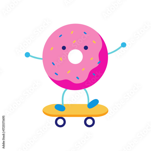 donut with sprinkles riding a skateboard