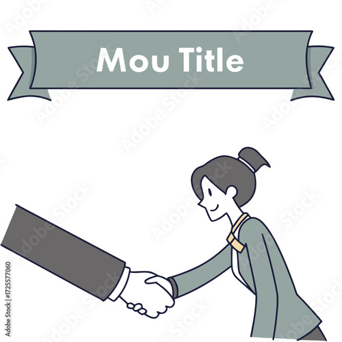 Business partners shaking hands to finalize a memorandum of understanding agreement with a banner for title